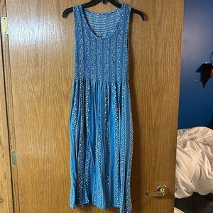 Medium Smocked Blue Midi Dress with Pockets